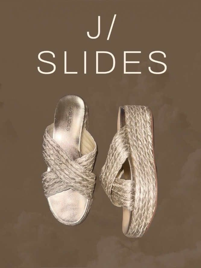 J/Slides Quiver Rattan Metallic Gold Sandals Womenâs Slides Shoes Size 9